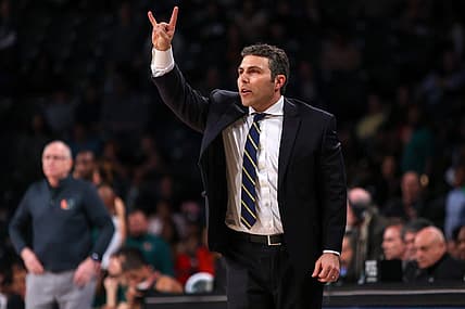 Jan 4, 2023; Atlanta, Georgia, USA; Georgia Tech Yellow Jackets head coach Josh Pastner calls a play against the Miami Hurricanes in the second half at McCamish Pavilion. Mandatory Credit: Brett Davis-USA TODAY Sports