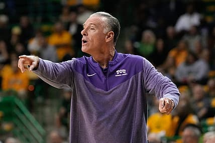 Jan 4, 2023; Waco, Texas, USA; TCU Horned Frogs head coach Jamie Dixon calls a play against the Baylor Bears during the first half at Ferrell Center. Mandatory Credit: Chris Jones-USA TODAY Sports