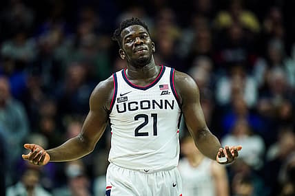 Jan 7, 2023; Storrs, Connecticut, USA; UConn Huskies forward Adama Sanogo (21) on the court against the Creighton Bluejays in the second half at Harry A. Gampel Pavilion. Mandatory Credit: David Butler II-USA TODAY Sports