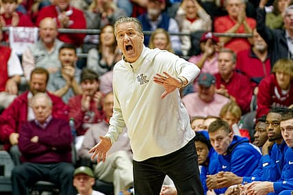Jan 7, 2023; Tuscaloosa, Alabama, USA; Kentucky Wildcats head coach John Calipari reacts during first half at Coleman Coliseum. Mandatory Credit: Marvin Gentry-USA TODAY Sports