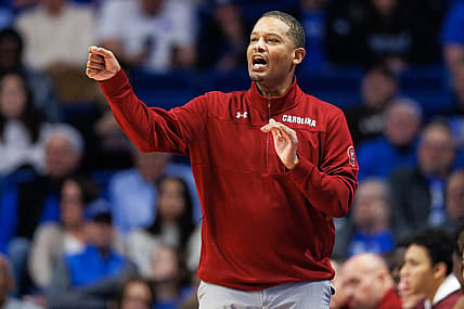 Jan 10, 2023; Lexington, Kentucky, USA; South Carolina Gamecocks coach Lamont Paris talks to his players during the first half against the Kentucky Wildcats at Rupp Arena at Central Bank Center. Mandatory Credit: Jordan Prather-USA TODAY Sports