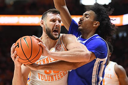 Tennessee forward Uros Plavsic (33) takes a shot during a game between the Tennessee Vols and the Kentucky Wildcats, in Thompson-Boling Arena, in Knoxville, Tenn., Saturday, Jan. 14, 2023.

Volskentucky0114 0761