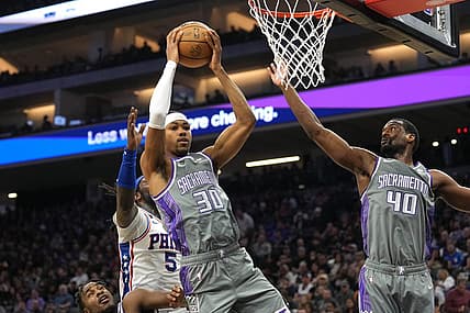 Jan 21, 2023; Sacramento, California, USA; Sacramento Kings forward KZ Okpala (30) during the second quarter at Golden 1 Center. Mandatory Credit: Darren Yamashita-USA TODAY Sports