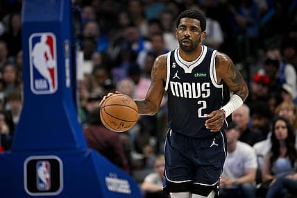 Mar 5, 2023; Dallas, Texas, USA; Dallas Mavericks guard Kyrie Irving (2) in action during the game between the Dallas Mavericks and the Phoenix Suns at the American Airlines Center. Mandatory Credit: Jerome Miron-USA TODAY Sports