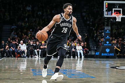 Mar 29, 2023; Brooklyn, New York, USA;  Brooklyn Nets guard Spencer Dinwiddie (26) at Barclays Center. Mandatory Credit: Wendell Cruz-USA TODAY Sports
