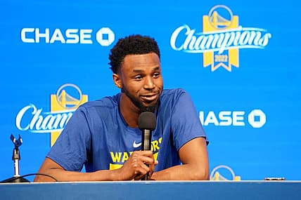 Apr 4, 2023; San Francisco, California, USA; Golden State Warriors forward Andrew Wiggins (22) during a pregame press conference against the Oklahoma City Thunder at the Chase Center. Mandatory Credit: Cary Edmondson-USA TODAY Sports