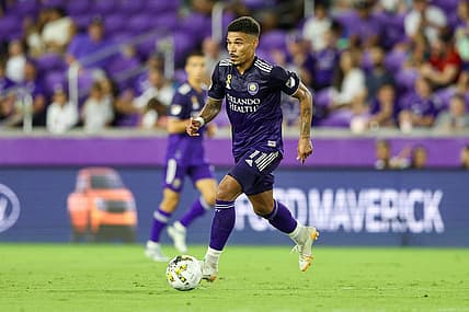 Sep 17, 2022; Orlando, Florida, USA;  Orlando City midfielder Junior Urso (11) controls the ball against Toronto FC in the second half at Exploria Stadium. Mandatory Credit: Nathan Ray Seebeck-USA TODAY Sports