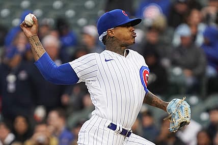 Jun 15, 2023; Chicago, Illinois, USA; Chicago Cubs starting pitcher Marcus Stroman (0) throws against the Pittsburgh Pirates during the first inning at Wrigley Field. Mandatory Credit: David Banks-USA TODAY Sports