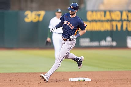Jul 21, 2023; Oakland, California, USA;  Houston Astros right fielder Kyle Tucker (30) run the bases after hitting a two run home run during the fifth inning against the Oakland Athletics at Oakland-Alameda County Coliseum. Mandatory Credit: Stan Szeto-USA TODAY Sports
