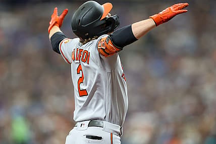 Jul 23, 2023; St. Petersburg, Florida, USA;  Baltimore Orioles third baseman Gunnar Henderson (2) runs the bases after hitting a two run home run against the Tampa Bay Rays in the second inning at Tropicana Field. Mandatory Credit: Nathan Ray Seebeck-USA TODAY Sports