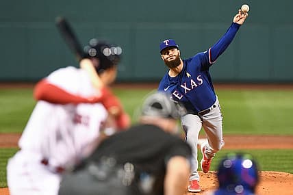 Sep 2, 2022; Boston, Massachusetts, USA; Texas Rangers starting pitcher Dallas Keuchel (60) pitches against the Boston Red Sox during the first inning at Fenway Park. Mandatory Credit: Brian Fluharty-USA TODAY Sports