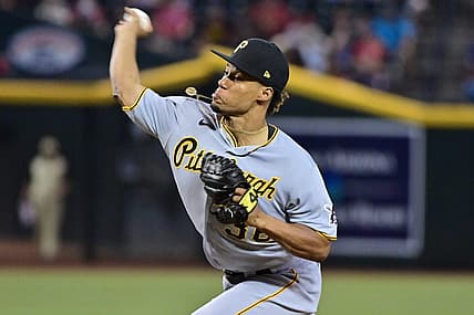 Jul 7, 2023; Phoenix, Arizona, USA; Pittsburgh Pirates relief pitcher Dauri Moreta (36) throws in the eighth inning against the Arizona Diamondbacks  at Chase Field. Mandatory Credit: Matt Kartozian-USA TODAY Sports