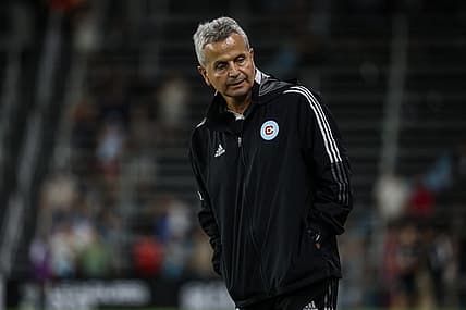 Jul 27, 2023; Saint Paul, MN, USA; Chicago Fire head coach Frank Klopas looks on during the second half against the Minnesota United at Allianz Field. Mandatory Credit: Matt Krohn-USA TODAY Sports