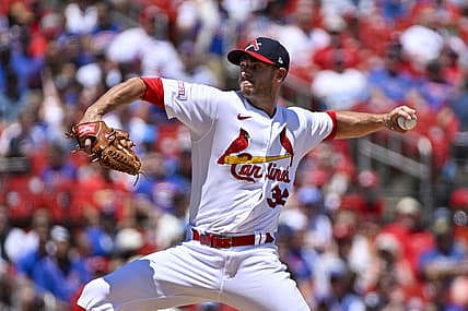 Jul 30, 2023; St. Louis, Missouri, USA;  St. Louis Cardinals starting pitcher Steven Matz (32) pitches against the Chicago Cubs during the first inning at Busch Stadium. Mandatory Credit: Jeff Curry-USA TODAY Sports