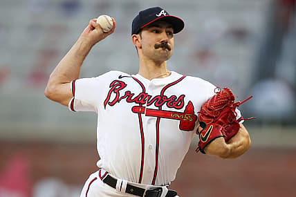 Aug 1, 2023; Atlanta, Georgia, USA; Atlanta Braves starting pitcher Spencer Strider (99) throws against the Los Angeles Angels in the second inning at Truist Park. Mandatory Credit: Brett Davis-USA TODAY Sports
