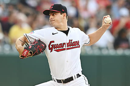 Aug 4, 2023; Cleveland, Ohio, USA; Cleveland Guardians starting pitcher Logan Allen (41) throws a pitch during the first inning against the Chicago White Sox at Progressive Field. Mandatory Credit: Ken Blaze-USA TODAY Sports