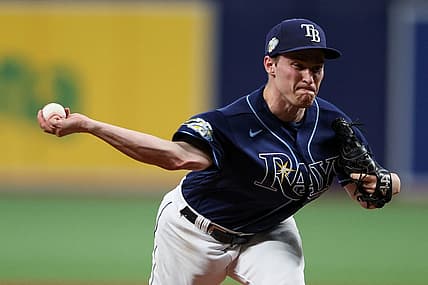 Aug 9, 2023; St. Petersburg, Florida, USA;  Tampa Bay Rays relief pitcher Kevin Kelly (49) throws a pitch against the Tampa Bay Rays in the fourth inning at Tropicana Field. Mandatory Credit: Nathan Ray Seebeck-USA TODAY Sports