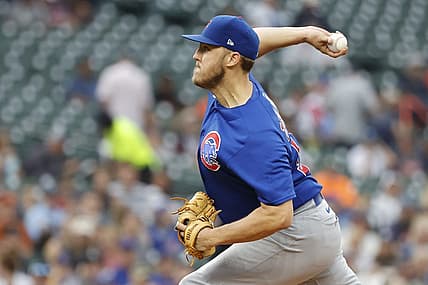 Aug 23, 2023; Detroit, Michigan, USA;  Chicago Cubs starting pitcher Jameson Taillon (50) pitches in the first inning against the Detroit Tigers at Comerica Park. Mandatory Credit: Rick Osentoski-USA TODAY Sports