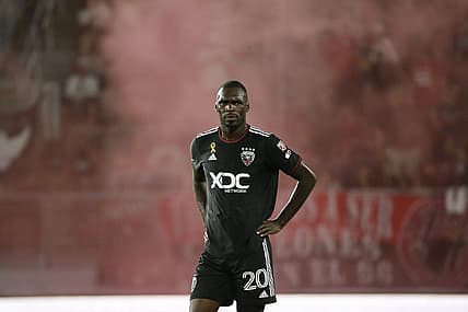 Sep 2, 2023; Washington, District of Columbia, USA; D.C. United forward Christian Benteke (20) looks on from the field during the first half against Chicago Fire at Audi Field. Mandatory Credit: Amber Searls-USA TODAY Sports