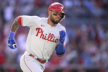 Sep 4, 2023; San Diego, California, USA; Philadelphia Phillies third baseman Edmundo Sosa (33) rounds the bases after hitting a home run against the San Diego Padres during the second inning at Petco Park. Mandatory Credit: Orlando Ramirez-USA TODAY Sports