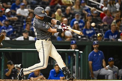 Sep 9, 2023; Washington, District of Columbia, USA; Washington Nationals designated hitter Lane Thomas (28) hits a two run home run against the Los Angeles Dodgers during the seventh inning at Nationals Park. Mandatory Credit: Brad Mills-USA TODAY Sports