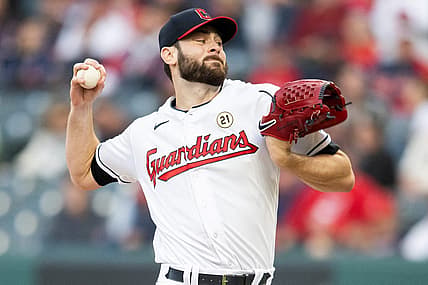 Sep 15, 2023; Cleveland, Ohio, USA; Cleveland Guardians starting pitcher Lucas Giolito (27) throws a pitch during the first inning against the Texas Rangers at Progressive Field. Mandatory Credit: Ken Blaze-USA TODAY Sports