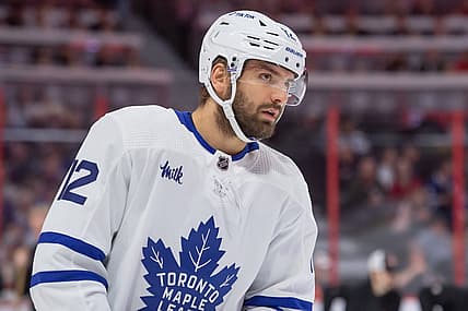 Apr 1, 2023; Ottawa, Ontario, CAN; Toronto Maple Leafs center Zach Aston-Reese (12) skates in the first period against the Ottawa Senators at the Canadian Tire Centre. Mandatory Credit: Marc DesRosiers-USA TODAY Sports