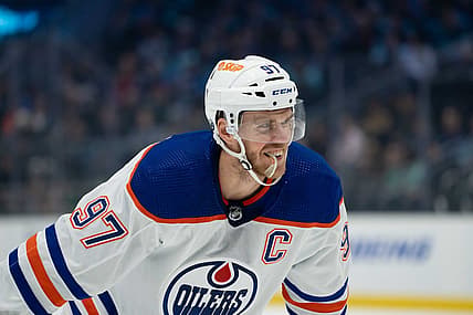 Oct 2, 2023; Seattle, Washington, USA; Edmonton Oilers forward Connor McDavid (97) during a game against the Seattle Kraken at Climate Pledge Arena. Mandatory Credit: Stephen Brashear-USA TODAY Sports