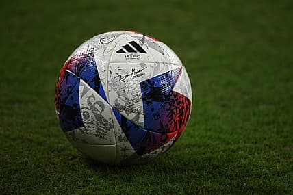 Oct 4, 2023; Nashville, Tennessee, USA; View of a game ball before the match between the Nashville SC and the Orlando City at Geodis Park. Mandatory Credit: Christopher Hanewinckel-USA TODAY Sports