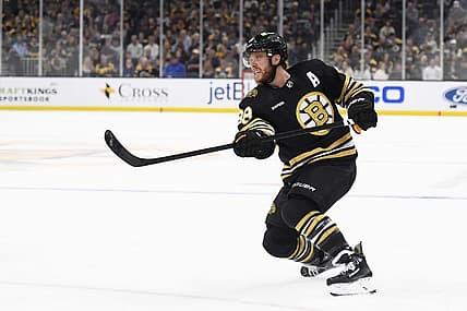 Oct 26, 2023; Boston, Massachusetts, USA; Boston Bruins right wing David Pastrnak (88) shoots the puck on goal during the third period against the Anaheim Ducks at TD Garden. Mandatory Credit: Bob DeChiara-USA TODAY Sports