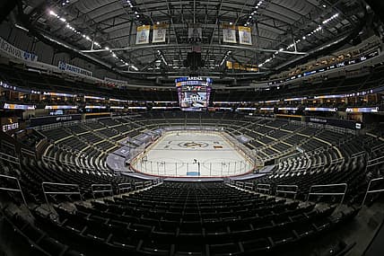 Apr 22, 2021; Pittsburgh, Pennsylvania, USA;  General interior view of the PPG Paints Arena before the Pittsburgh Penguins host the New Jersey Devils in an NHL Eastern Division hockey game. Mandatory Credit: Charles LeClaire-USA TODAY Sports