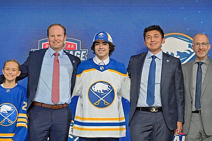 Jul 7, 2022; Montreal, Quebec, CANADA; Matthew Savoie after being selected as the number nine overall pick to the Buffalo Sabres in the first round of the 2022 NHL Draft at Bell Centre. Mandatory Credit: Eric Bolte-USA TODAY Sports