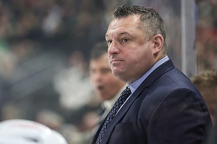 Dec 18, 2022; Saint Paul, Minnesota, USA; Ottawa Senators head coach D.J. Smith looks on during the first period against the Minnesota Wild at Xcel Energy Center. Mandatory Credit: Matt Krohn-USA TODAY Sports