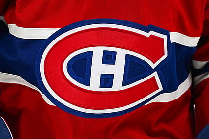 Sep 27, 2023; Montreal, Quebec, CAN; View of a Montreal Canadiens logo on a jersey worn by a member of the team during the third period at Bell Centre. Mandatory Credit: David Kirouac-USA TODAY Sports