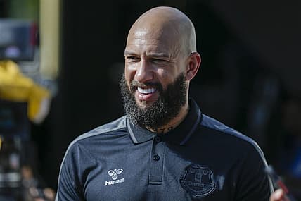 Jul 25, 2021; Orlando, Florida, USA; Former Everton goalkeeper Tim Howard attends the game between Everton and Millonarios during a 2021 Florida Cup semifinal soccer match at Camping World Stadium. Mandatory Credit: Sam Navarro-USA TODAY Sports