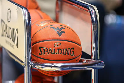 Nov 15, 2022; Morgantown, West Virginia, USA; The West Virginia Mountaineers logo is seen before the game against the Morehead State Eagles at WVU Coliseum. Mandatory Credit: Ben Queen-USA TODAY Sports
