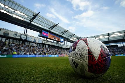 Nov 5, 2023; Kansas City, KS, USA; General view of a game ball before the match between Sporting Kansas City and St. Louis City SC of game two in a round one match of the 2023 MLS Cup Playoffs at Children's Mercy Park. Mandatory Credit: Jay Biggerstaff-USA TODAY Sports