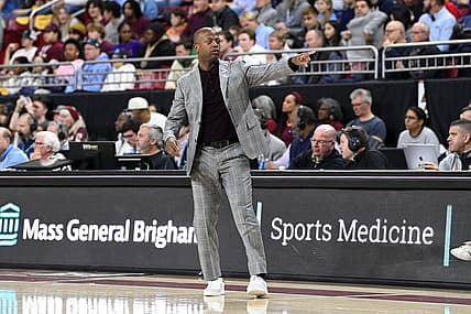 Jan 20, 2024; Chestnut Hill, Massachusetts, USA; Boston College Eagles head coach Earl Grant signals during the first half against the North Carolina Tar Heels at Conte Forum. Mandatory Credit: Eric Canha-USA TODAY Sports