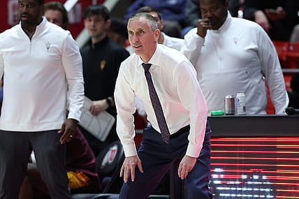 Feb 10, 2024; Salt Lake City, Utah, USA; Arizona State Sun Devils head coach Bobby Hurley looks on against the Utah Utes during the second half at Jon M. Huntsman Center. Mandatory Credit: Rob Gray-USA TODAY Sports