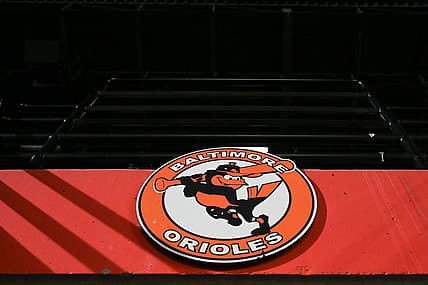 Sep 30, 2023; Baltimore, Maryland, USA; A detailed view of a Baltimore Orioles logo in the stands during the game against the Boston Red Sox  at Oriole Park at Camden Yards. Mandatory Credit: Tommy Gilligan-USA TODAY Sports