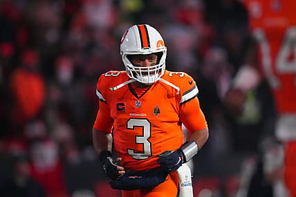 Dec 24, 2023; Denver, Colorado, USA; Denver Broncos quarterback Russell Wilson (3) before the game against the New England Patriots at Empower Field at Mile High. Mandatory Credit: Ron Chenoy-USA TODAY Sports