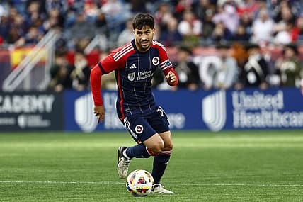 Mar 3, 2024; Foxborough, Massachusetts, USA; New England Revolution midfielder Carles Gil (10) during the second half against Toronto FC at Gillette Stadium. Mandatory Credit: Winslow Townson-USA TODAY Sports