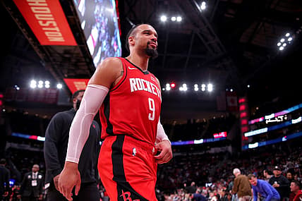 Mar 21, 2024; Houston, Texas, USA; Houston Rockets forward Dillon Brooks (9) walks off the court after being ejected during the third quarter at Toyota Center. Mandatory Credit: Erik Williams-USA TODAY Sports