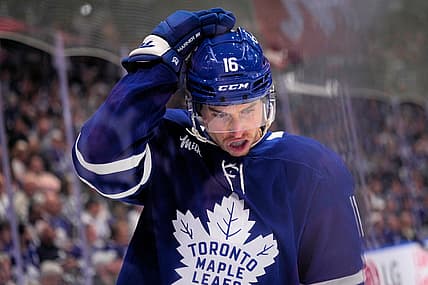 Maple Leafs Forward Mitch Marner reacts during playoff loss against Florida Panthers