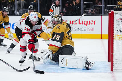 New Jersey Devils forward Connor Brown scores a second-period goal against the Vegas Golden Knights 12/17/2025 (Photo/Screenshot- New Jersey Devils via Twitter)