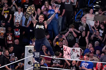 CM Punk stands on the ropes after being introduced during WWE Friday Night SmackDown at Paycom Center in Oklahoma City, Friday,