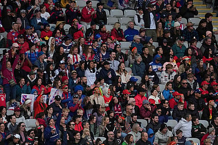 Jul 22, 2023; Auckland, NZL; USA fans cheer in the first half of a group stage match against Vietnam in the 2023 FIFA Women's World Cup at Eden Park. Mandatory Credit: Jenna Watson-USA TODAY Sports