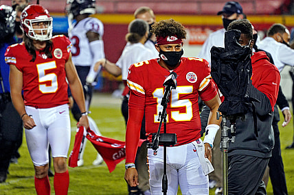 Chiefs' Patrick Mahomes gives interview after win versus Texans