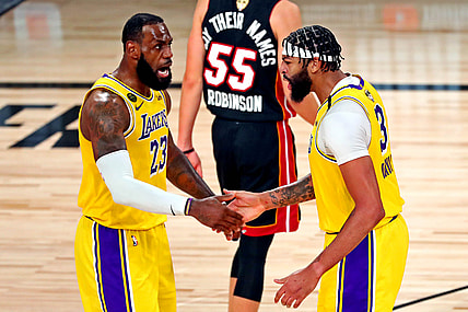 Los Angeles Lakers star LeBron James and Anthony Davis in Game 1 of NBA Finals