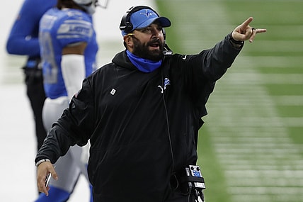 Oct 4, 2020; Detroit, Michigan, USA; Detroit Lions head coach Matt Patricia points down the field during the fourth quarter against the New Orleans Saints at Ford Field. Mandatory Credit: Raj Mehta-USA TODAY Sports